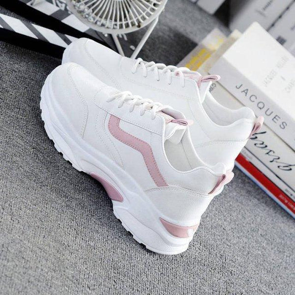 Women White Leather Sneakers Fashion Casual Woman Comfortable Breathable White Flats Platform Sneakers Low Top Sneaker Lace-up Classic Girls Comfortable Sneakers