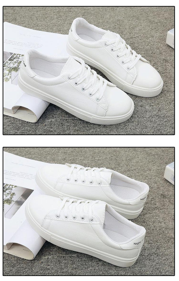 Women White Sneakers Fashion Breathble Vulcanized Shoes Leather Platform Shoes White Lace Up Casual Woman Comfortable Sneakers Leather Spring Flats Trainers Sneakers