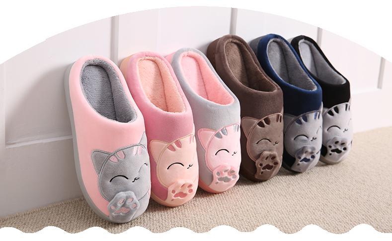Women Winter Home Fur Slippers Cat Non-Slip Soft Warm House Indoor Bedroom Men Couples Memory Foam Floor Shoes Fluffy Slippers For Women Indoor Warm Furry Bedroom Slippers With Non Slip Outsole