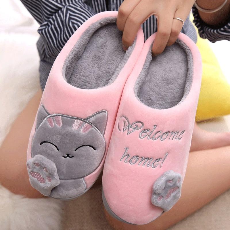 Women Winter Home Fur Slippers Cat Non-Slip Soft Warm House Indoor Bedroom Men Couples Memory Foam Floor Shoes Fluffy Slippers For Women Indoor Warm Furry Bedroom Slippers With Non Slip Outsole
