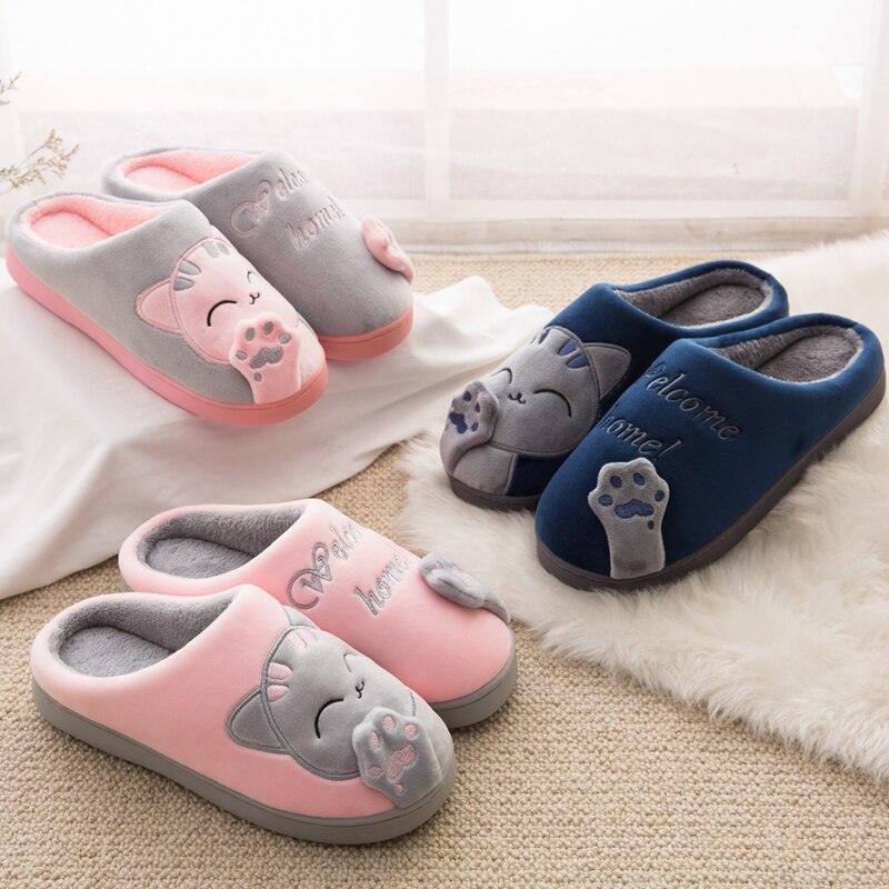 Women Winter Home Fur Slippers Cat Non-Slip Soft Warm House Indoor Bedroom Men Couples Memory Foam Floor Shoes Fluffy Slippers For Women Indoor Warm Furry Bedroom Slippers With Non Slip Outsole