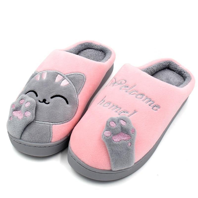Women Winter Home Fur Slippers Cat Non-Slip Soft Warm House Indoor Bedroom Men Couples Memory Foam Floor Shoes Fluffy Slippers For Women Indoor Warm Furry Bedroom Slippers With Non Slip Outsole