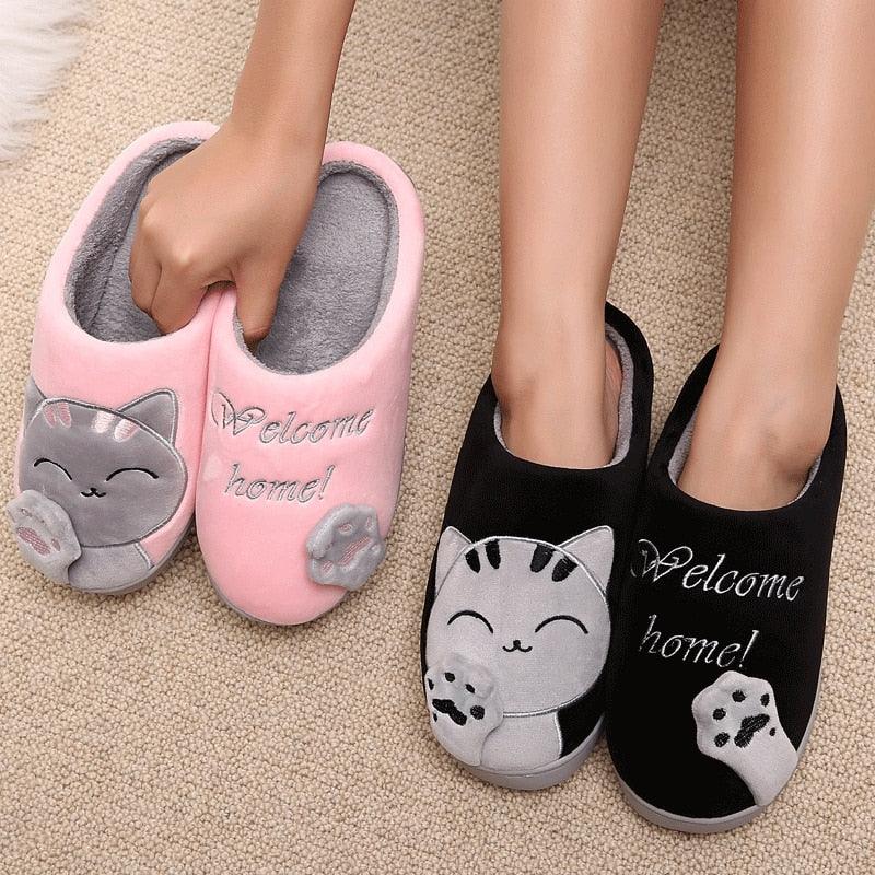 Women Winter Home Fur Slippers Cat Non-Slip Soft Warm House Indoor Bedroom Men Couples Memory Foam Floor Shoes Fluffy Slippers For Women Indoor Warm Furry Bedroom Slippers With Non Slip Outsole