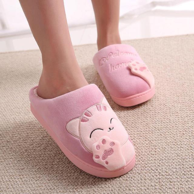 Women Winter Home Fur Slippers Cat Non-Slip Soft Warm House Indoor Bedroom Men Couples Memory Foam Floor Shoes Fluffy Slippers For Women Indoor Warm Furry Bedroom Slippers With Non Slip Outsole