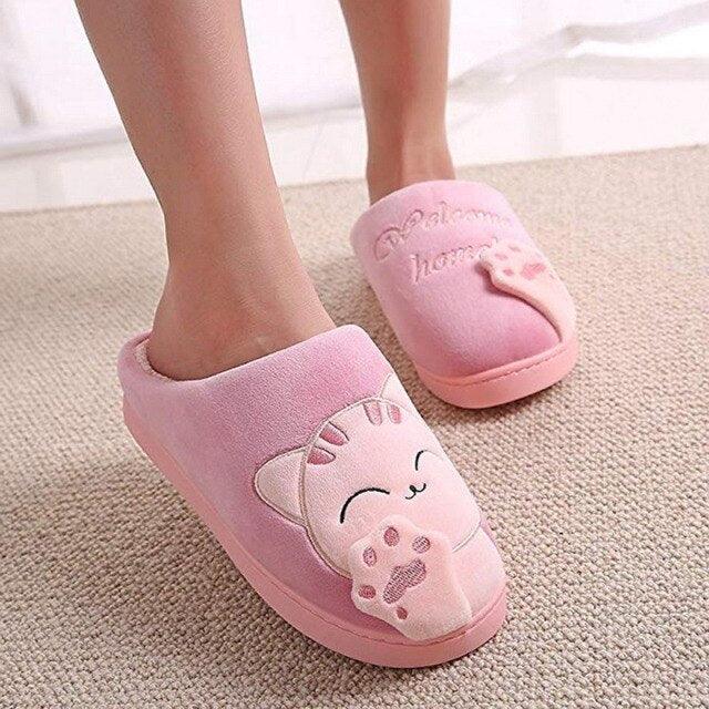 Women Winter Home Slippers Cat Shoes Non-Slip Soft Winter Warm House Slippers Indoor Bedroom Couples Shoes Womens Slippers Slip On Memory Foam House Outdoor Indoor Warm Fuzzy Plush Slippers