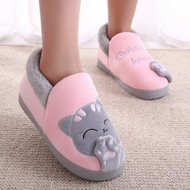 Women Winter Home Slippers Cat Shoes Non-Slip Soft Winter Warm House Slippers Indoor Bedroom Couples Shoes Womens Slippers Slip On Memory Foam House Outdoor Indoor Warm Fuzzy Plush Slippers