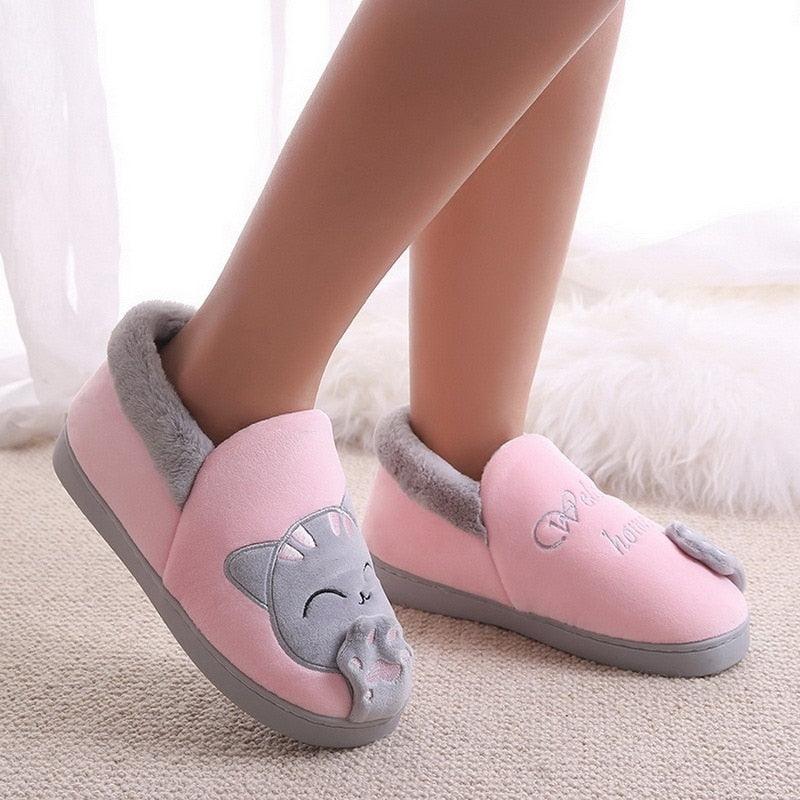 Women Winter Home Slippers Cat Shoes Non-Slip Soft Winter Warm House Slippers Indoor Bedroom Couples Shoes Womens Slippers Slip On Memory Foam House Outdoor Indoor Warm Fuzzy Plush Slippers
