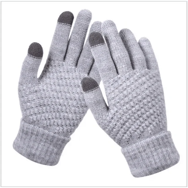 Women Winter Modern Touchscreen Gloves Thicken Warm Knitted Stretch One Size Gloves Full Finger Outdoor Skiing Gloves