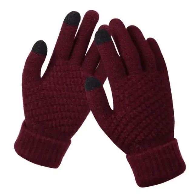Women Winter Modern Touchscreen Gloves Thicken Warm Knitted Stretch One Size Gloves Full Finger Outdoor Skiing Gloves