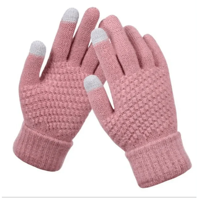 Women Winter Modern Touchscreen Gloves Thicken Warm Knitted Stretch One Size Gloves Full Finger Outdoor Skiing Gloves
