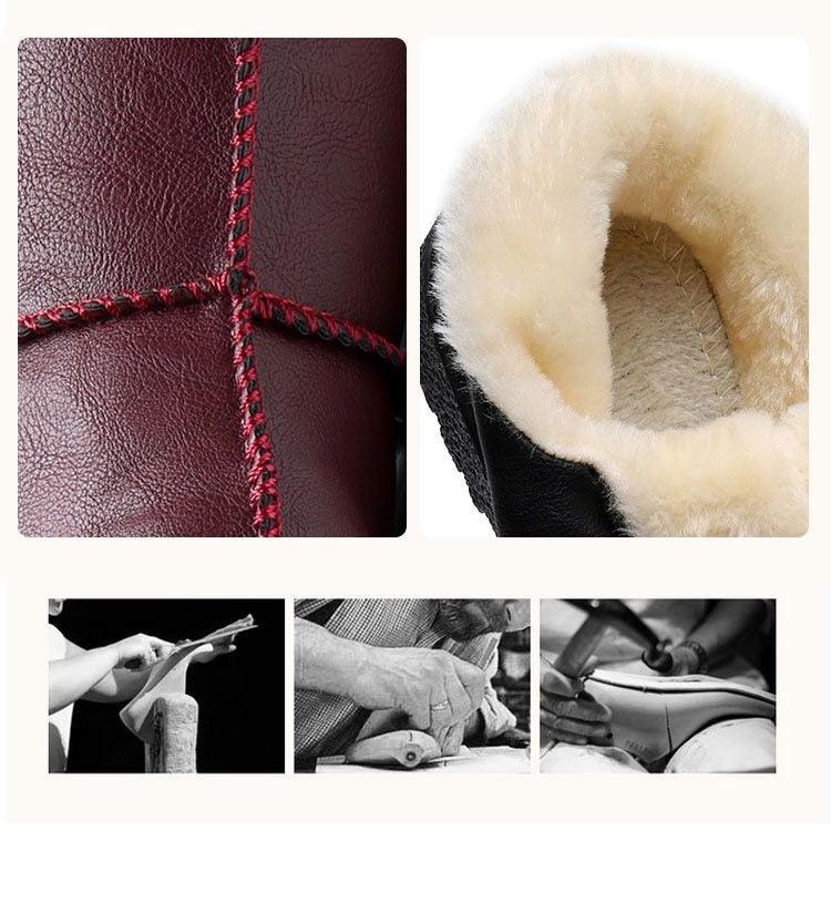 Women Winter Warm Luxury Shoes Waterproof Plush Leather Cotton Shoes Daily Home Non-slip Soft Sole Plush Lining Shoes Warm Fur Lined Booties Lace Up Flat Platform Elegant Comfortable Black Shoes