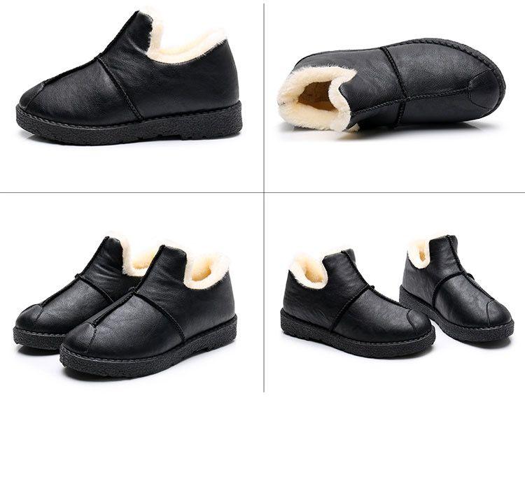Women Winter Warm Luxury Shoes Waterproof Plush Leather Cotton Shoes Daily Home Non-slip Soft Sole Plush Lining Shoes Warm Fur Lined Booties Lace Up Flat Platform Elegant Comfortable Black Shoes