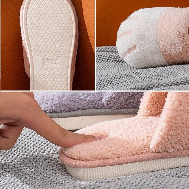 Women Winter Warm Slippers Indoor Bedroom House Flat Floor Plush Shoes Non Slip Fluffy Slippers Cute Cat Fur Slippers Slip on Memory Foam House Outdoor Indoor Warm Fuzzy Plush Fleece Lining Bedroom Comfy Home Living Room Shoes