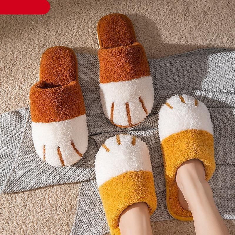Women Winter Warm Slippers Indoor Bedroom House Flat Floor Plush Shoes Non Slip Fluffy Slippers Cute Cat Fur Slippers Slip on Memory Foam House Outdoor Indoor Warm Fuzzy Plush Fleece Lining Bedroom Comfy Home Living Room Shoes