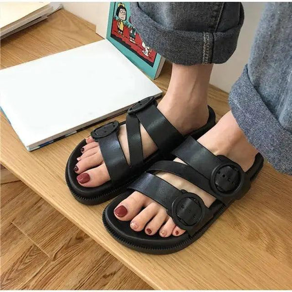Womens Black Buckle Sandals Soft  Casual Thick Comfort Fashion Stylish Design Women Sandals