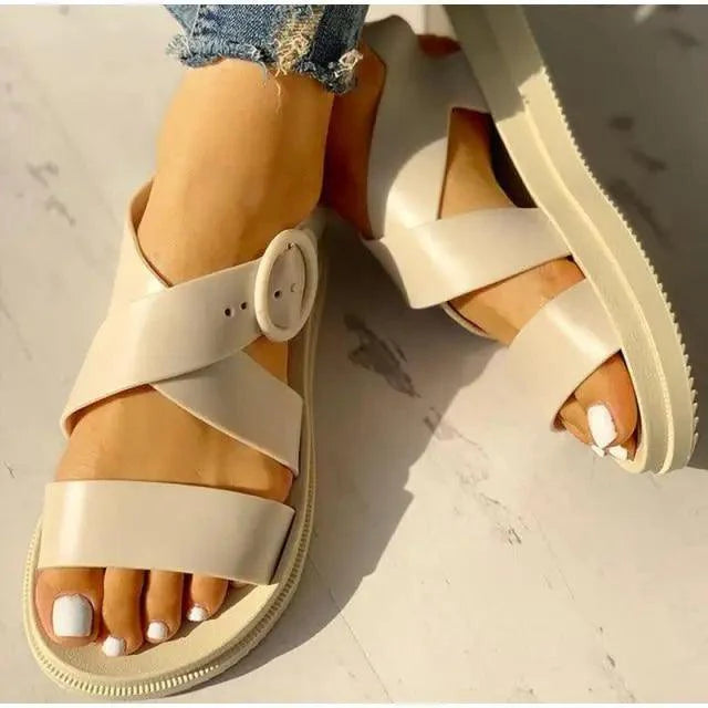 Womens Black Buckle Sandals Soft  Casual Thick Comfort Fashion Stylish Design Women Sandals