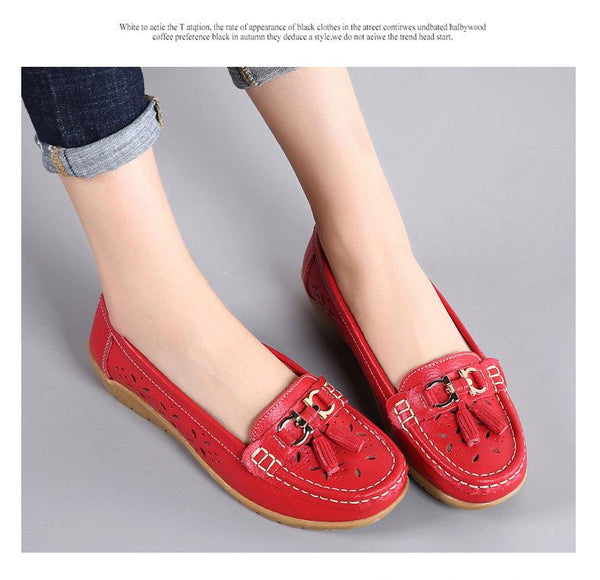 Womens Flats Summer Genuine Leather Shoes Low Heels Slip On Casual Flat Shoes Women's Espadrilles Casual Shoes Spring Comfortable Strong Design