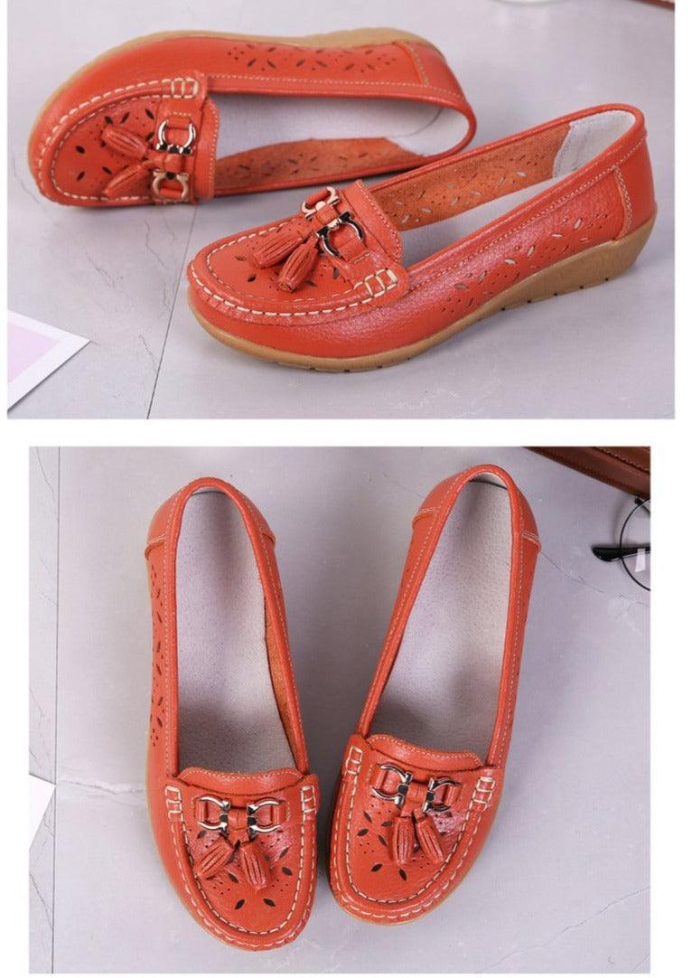 Womens Flats Summer Genuine Leather Shoes Low Heels Slip On Casual Flat Shoes Women's Espadrilles Casual Shoes Spring Comfortable Strong Design