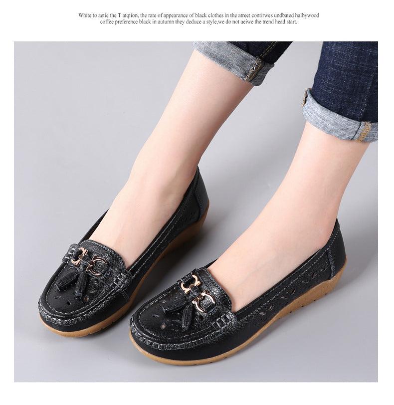 Womens Flats Summer Genuine Leather Shoes Low Heels Slip On Casual Flat Shoes Women's Espadrilles Casual Shoes Spring Comfortable Strong Design