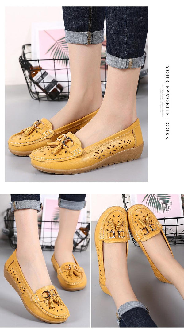 Womens Flats Summer Genuine Leather Shoes Low Heels Slip On Casual Flat Shoes Women's Espadrilles Casual Shoes Spring Comfortable Strong Design
