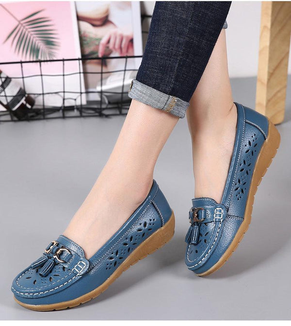 Womens Flats Summer Genuine Leather Shoes Low Heels Slip On Casual Flat Shoes Women's Espadrilles Casual Shoes Spring Comfortable Strong Design