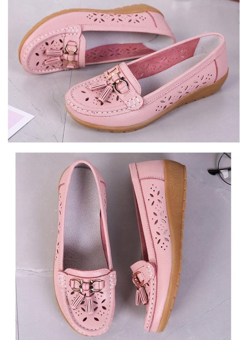 Womens Flats Summer Genuine Leather Shoes Low Heels Slip On Casual Flat Shoes Women's Espadrilles Casual Shoes Spring Comfortable Strong Design