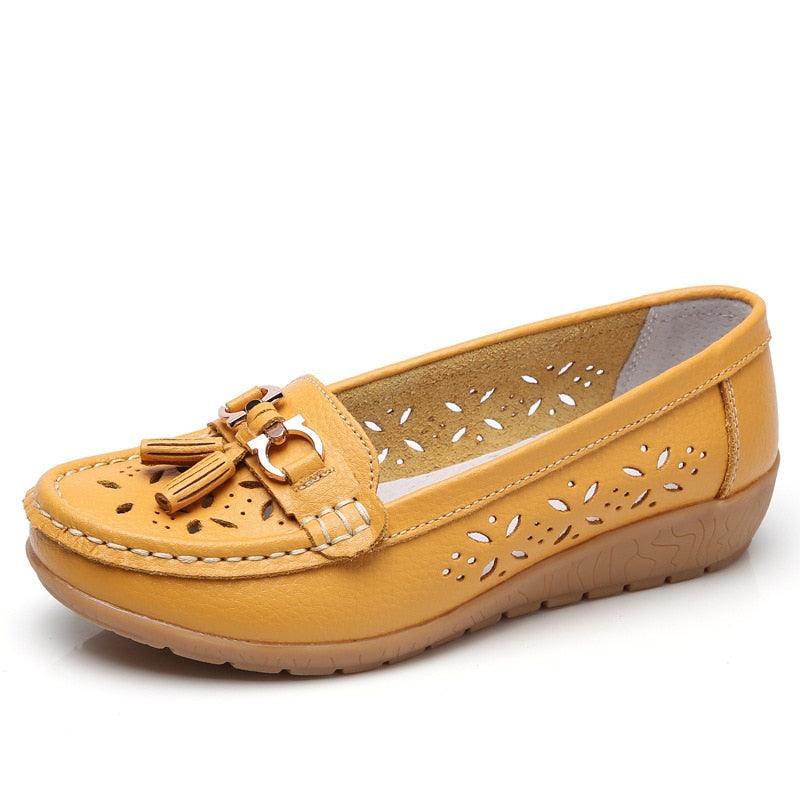 Womens Flats Summer Genuine Leather Shoes Low Heels Slip On Casual Flat Shoes Women's Espadrilles Casual Shoes Spring Comfortable Strong Design