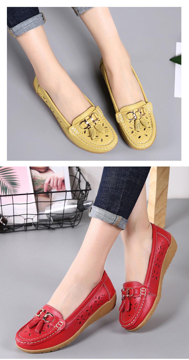 Womens Flats Summer Genuine Leather Shoes Low Heels Slip On Casual Flat Shoes Women's Espadrilles Casual Shoes Spring Comfortable Strong Design