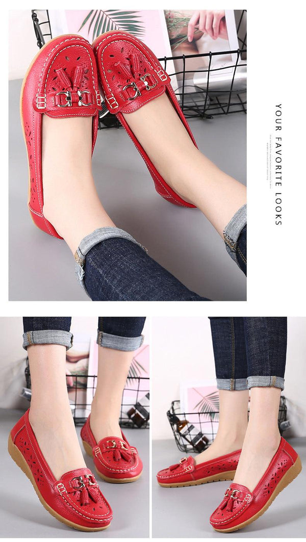 Womens Flats Summer Genuine Leather Shoes Low Heels Slip On Casual Flat Shoes Women's Espadrilles Casual Shoes Spring Comfortable Strong Design