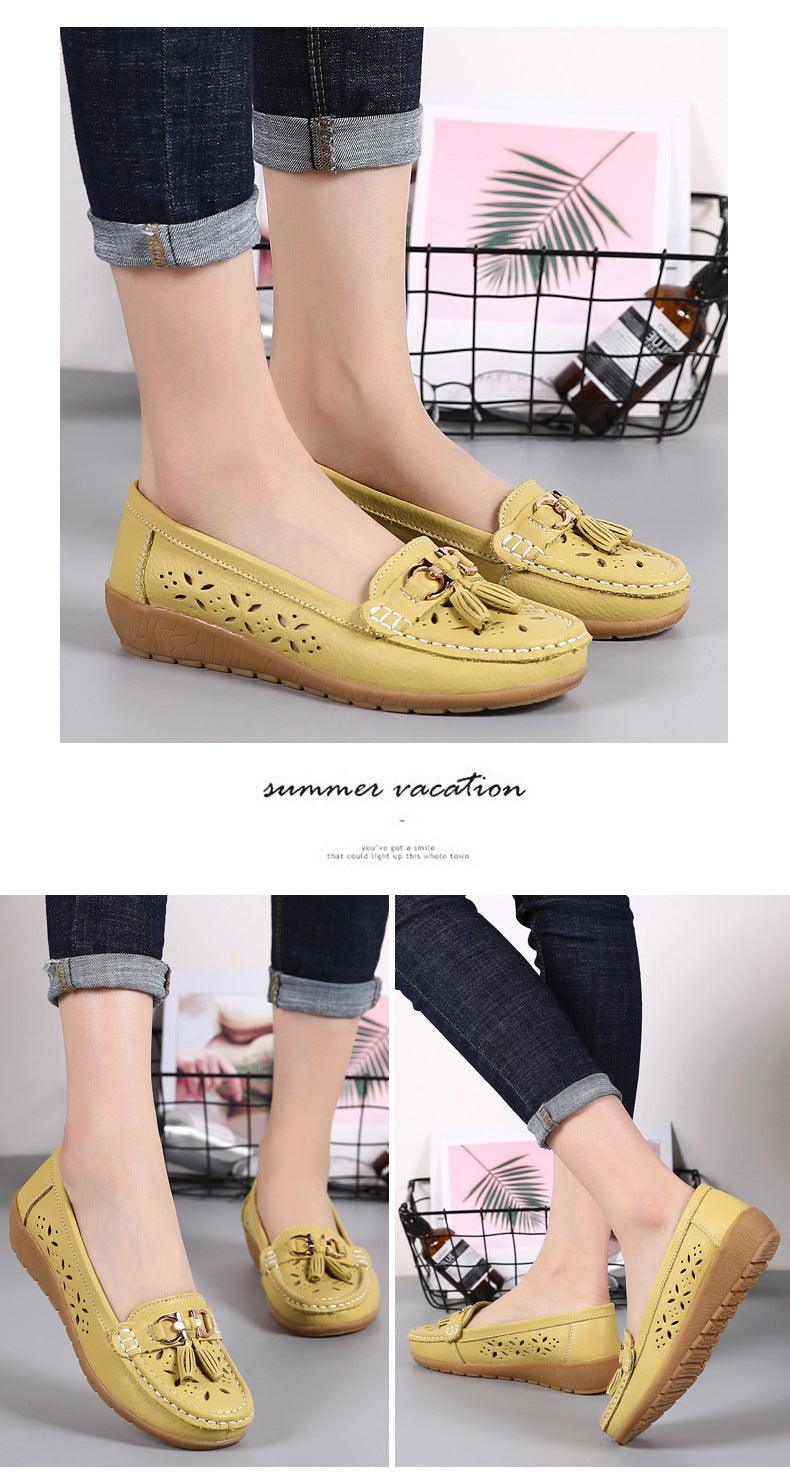 Womens Flats Summer Genuine Leather Shoes Low Heels Slip On Casual Flat Shoes Women's Espadrilles Casual Shoes Spring Comfortable Strong Design