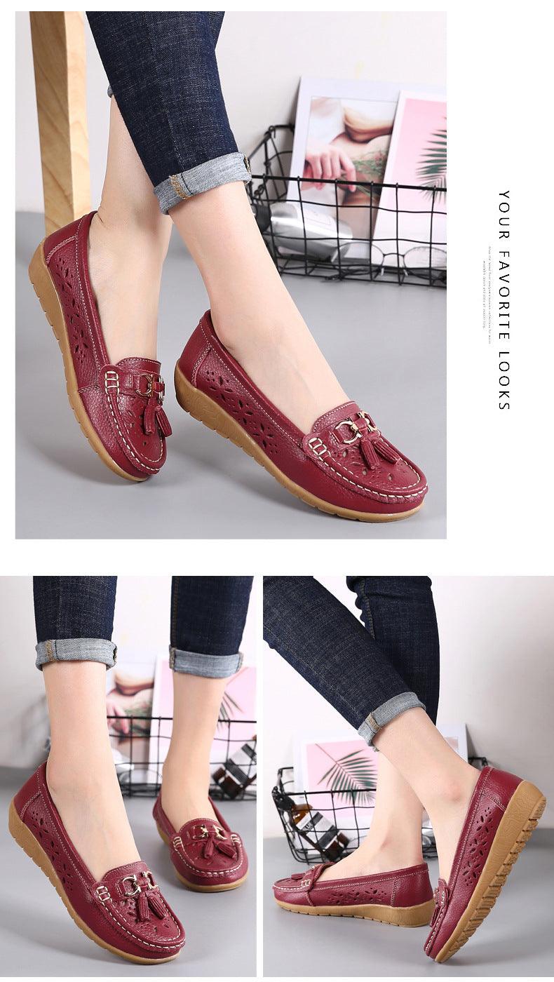 Womens Flats Summer Genuine Leather Shoes Low Heels Slip On Casual Flat Shoes Women's Espadrilles Casual Shoes Spring Comfortable Strong Design