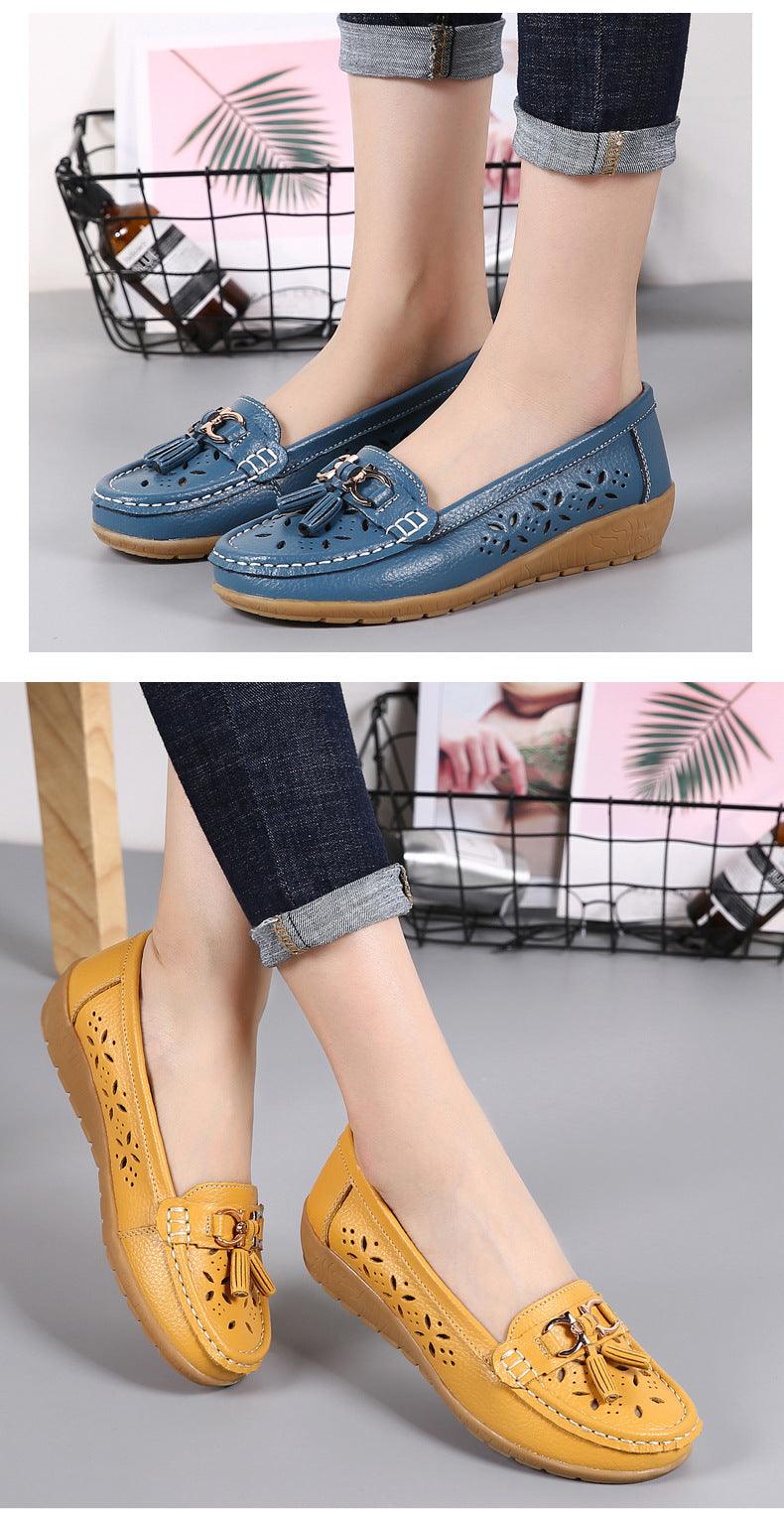 Womens Flats Summer Genuine Leather Shoes Low Heels Slip On Casual Flat Shoes Women's Espadrilles Casual Shoes Spring Comfortable Strong Design
