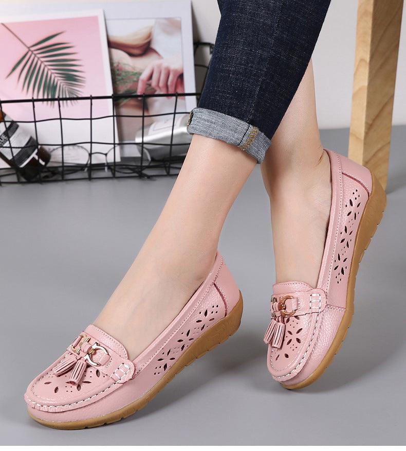 Womens Flats Summer Genuine Leather Shoes Low Heels Slip On Casual Flat Shoes Women's Espadrilles Casual Shoes Spring Comfortable Strong Design
