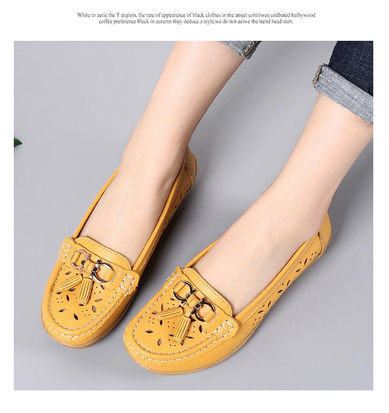Womens Flats Summer Genuine Leather Shoes Low Heels Slip On Casual Flat Shoes Women's Espadrilles Casual Shoes Spring Comfortable Strong Design