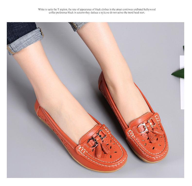 Womens Flats Summer Genuine Leather Shoes Low Heels Slip On Casual Flat Shoes Women's Espadrilles Casual Shoes Spring Comfortable Strong Design