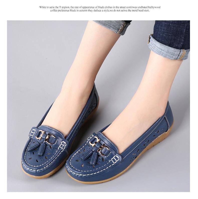 Womens Flats Summer Genuine Leather Shoes Low Heels Slip On Casual Flat Shoes Women's Espadrilles Casual Shoes Spring Comfortable Strong Design
