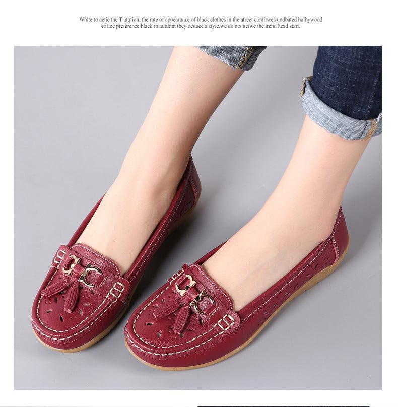 Womens Flats Summer Genuine Leather Shoes Low Heels Slip On Casual Flat Shoes Women's Espadrilles Casual Shoes Spring Comfortable Strong Design