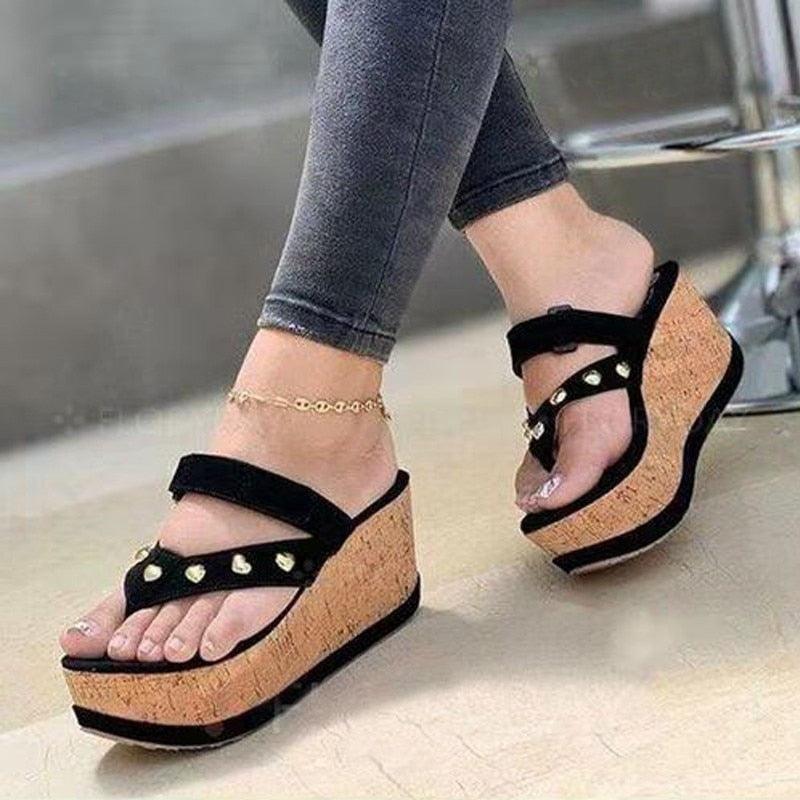 Womens High Heels Sandal Thick Bottom Casual Summer Sandals Woman Platform Casual Flip Flops Summer Beach Sandals Elegant Slippers High Heel Platform Sandals