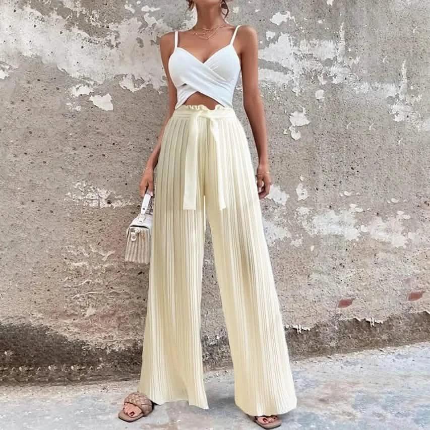 Women's High-Waisted Straight-Leg Strappy Pants