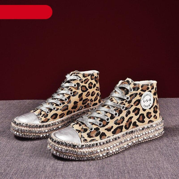 Womens Leopard Sneakers Women Canvas Shoes Leisure Lace-Up Sneakers Rhinestone Shiny Flat Charming Shoes Platform Leisure Low Sneakers