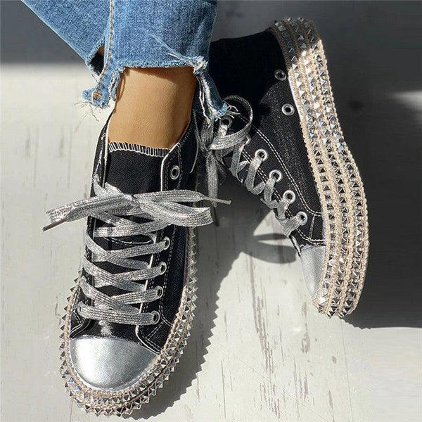 Womens Leopard Sneakers Women Canvas Shoes Leisure Lace-Up Sneakers Rhinestone Shiny Flat Charming Shoes Platform Leisure Low Sneakers