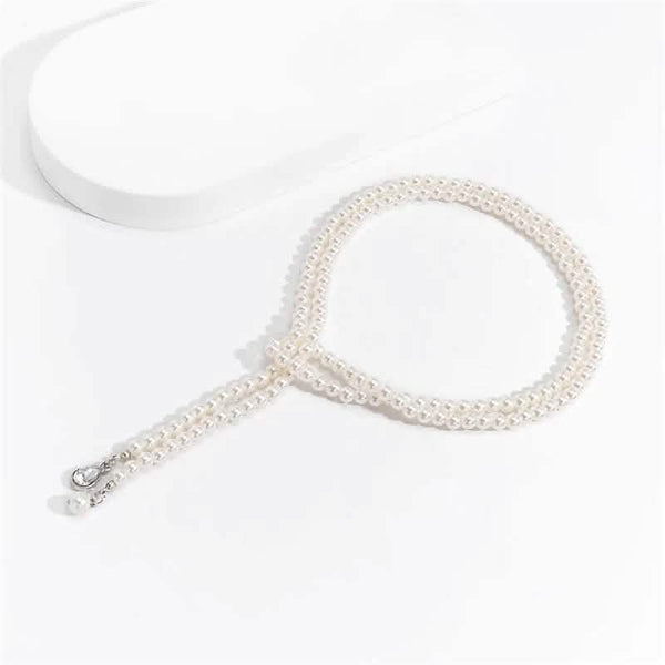 Women's Elegant Multi-Layered Faux Pearl Necklace, Boho Tassel Pendant, Dual-Strand Jewelry