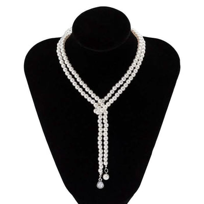 Women's Elegant Multi-Layered Faux Pearl Necklace, Boho Tassel Pendant, Dual-Strand Jewelry