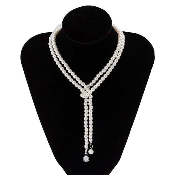 Women's Elegant Multi-Layered Faux Pearl Necklace, Boho Tassel Pendant, Dual-Strand Jewelry