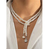 Women's Elegant Multi-Layered Faux Pearl Necklace, Boho Tassel Pendant, Dual-Strand Jewelry