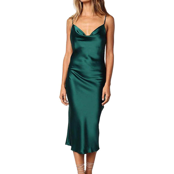 Women's Sleeveless Spaghetti Strap Satin Dress