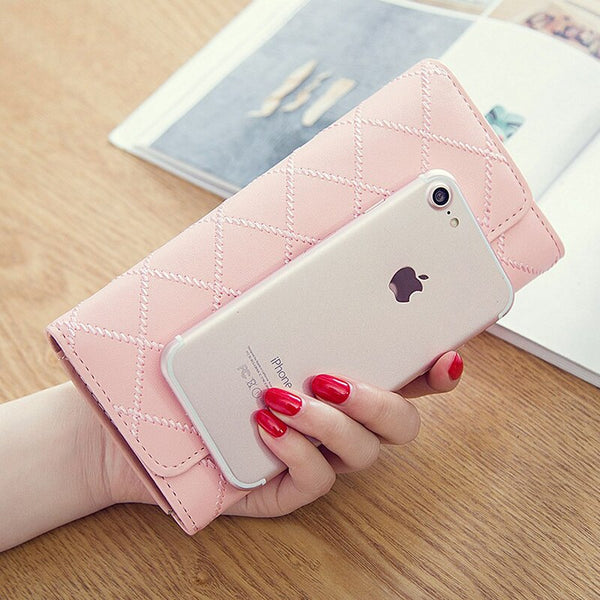 Womens Wallets and Purses Plaid PU Leather Long Wallet Hasp Phone Bag Money Coin Pocket Card Holder Female Wallets Purse