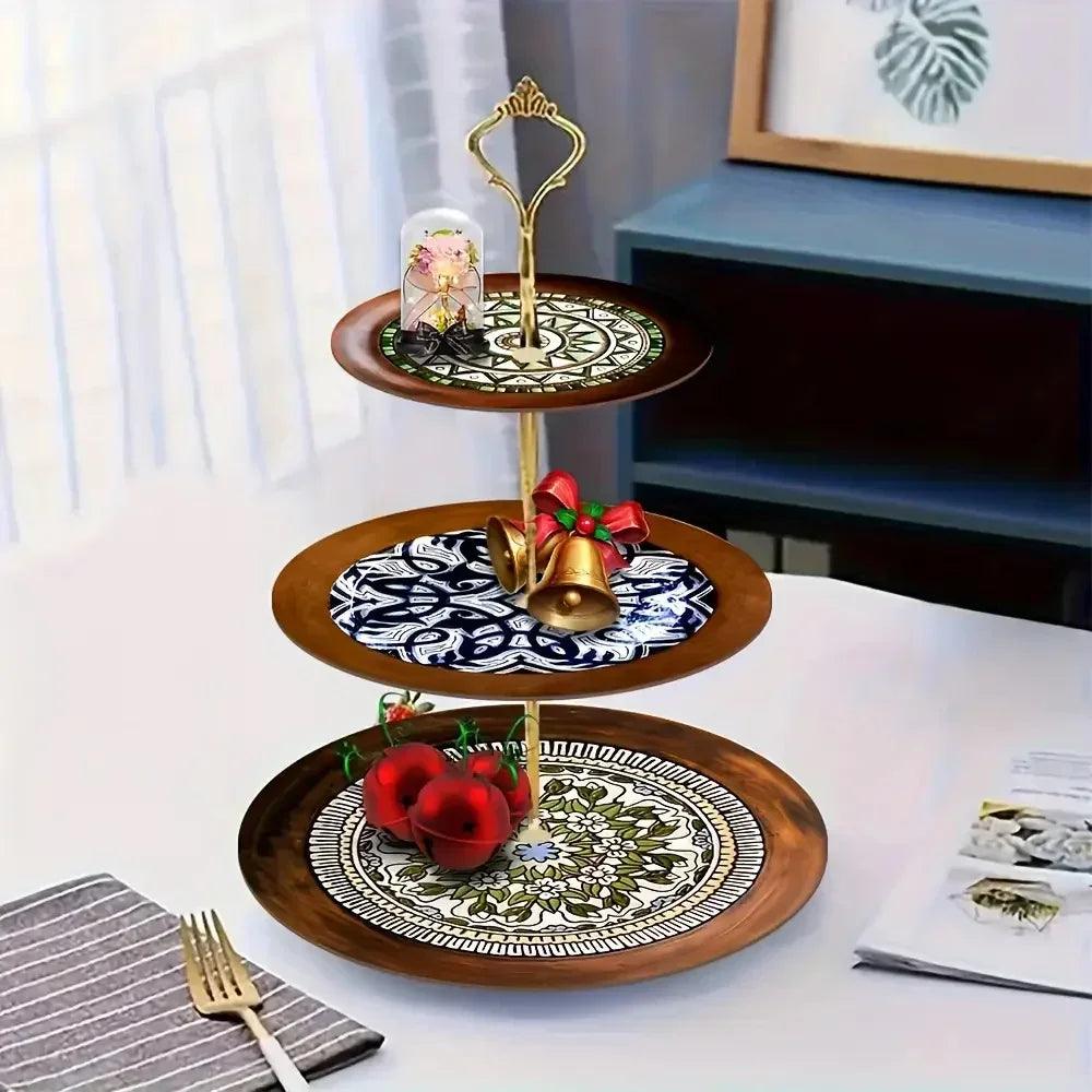 Wood Display Stand - 3-Tier Floral Pattern