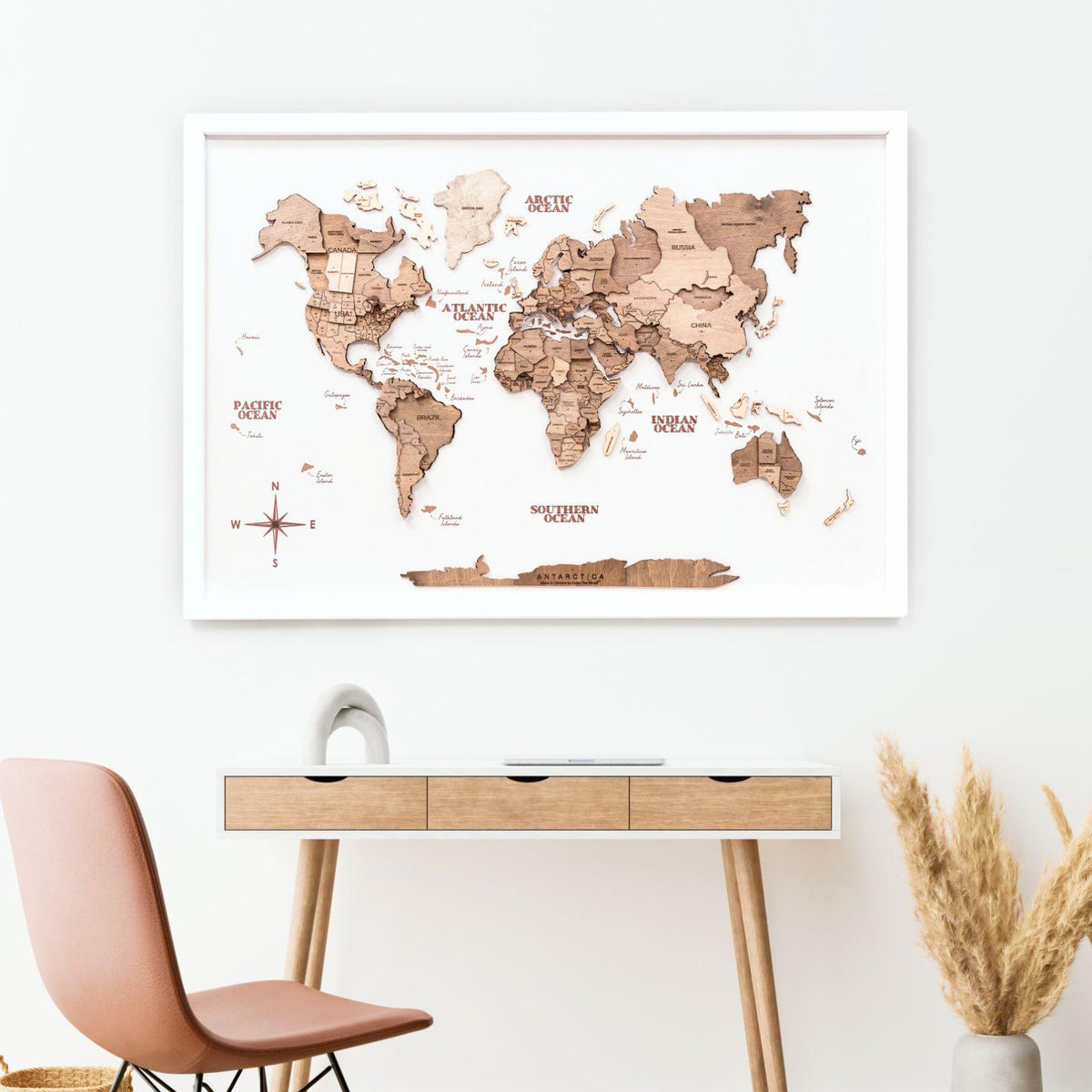3D Wooden Panel World Map Terra