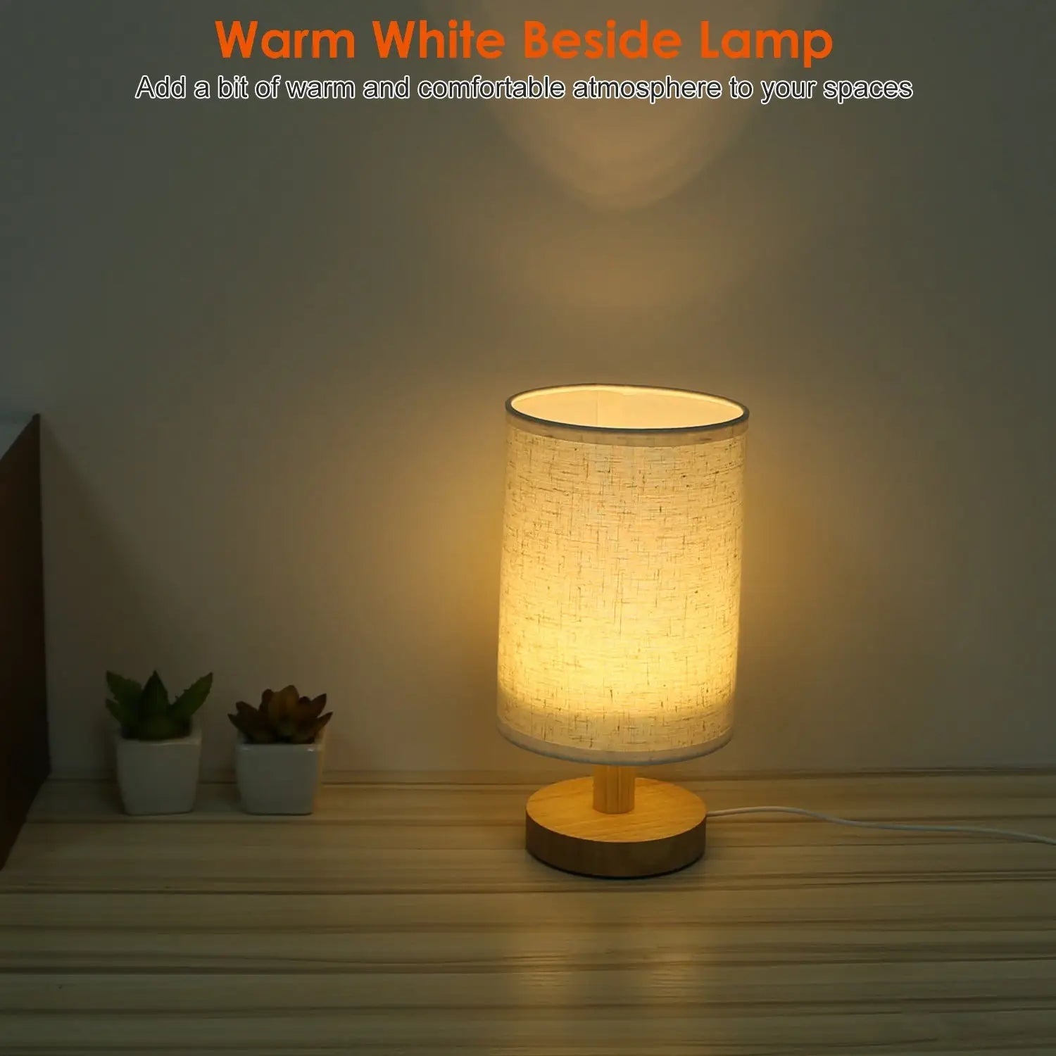 Wood & White Desk Lamp with Bamboo Base and Warm 3000K Lighting